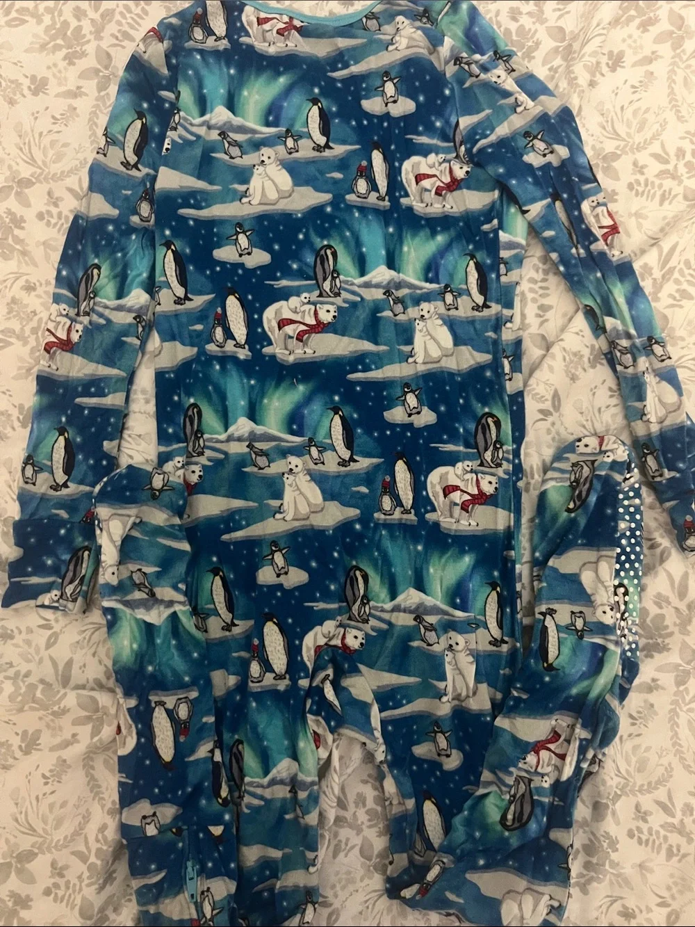 Free Birdies Blue Polar Animal Print Kids Footed One-Piece Pajamas